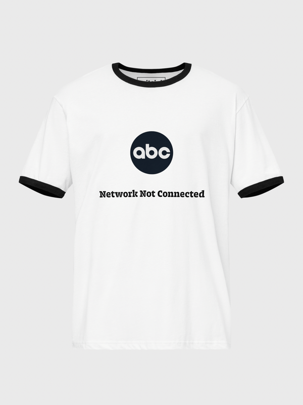 Genflex gender neutral unisex Men’s man mens Women's woman womens petite-, tall-, plus-, size Casual ABC Network Not Connected company logo letter print Donald Trump President of The Make United States of America USA American great again graphic crewneck short sleeves regular length cotton round o-neck print fashion tops Holiday Vacation getaway Protest March Demonstration crew neck T-shirts in white with black trim
