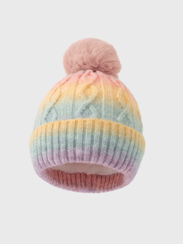 Women’s woman womens Winter multicolour Knitting Fur Pompom Thick Plush Cap Beanie Solid Color Ladies Warm Ski Snow Skullies Beanies hats in Yellow, multi color