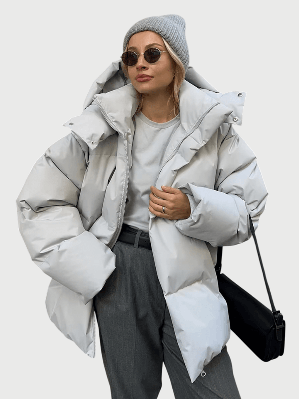 Women's woman womens Winter Cotton Loose Hooded Puffer Parka Retro Bakery Casual Women's Warm Cotton Down puffer Jackets outerwear Outwear in Light Gray grey