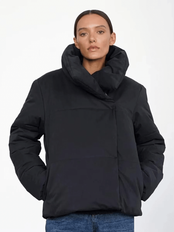 Women’s woman womens High Neck mockneck Solid Casual Chic Commuter Streetwear Warm Thickened long sleeves button-up close slant side pockets Parka Jackets Coats Outwear in black Outerwear