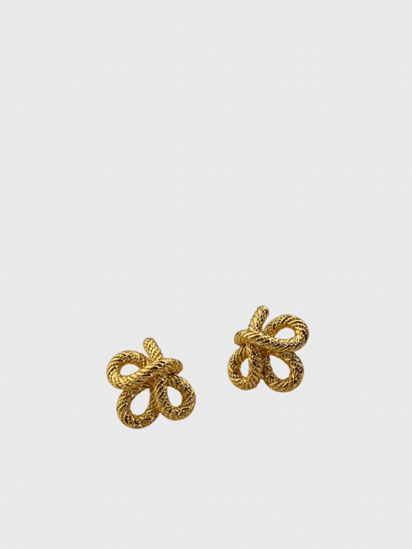 Women’s woman womens Punk 925 Sterling Silver Stud Earrings Floral rope Knot String Gold Color Girl Jewellery Gift Jewelry