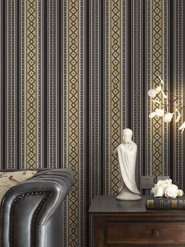 Nordic Striped Wallpaper Retro Living Room Bedroom Hotel Background PVC Waterproof 3D Geometry Grid Wall Paper in foggy black