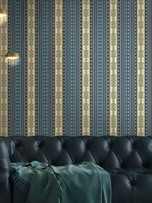Nordic Striped Wallpaper Retro Living Room Bedroom Hotel Background PVC Waterproof 3D Geometry Grid Wall Paper in Vintage blue