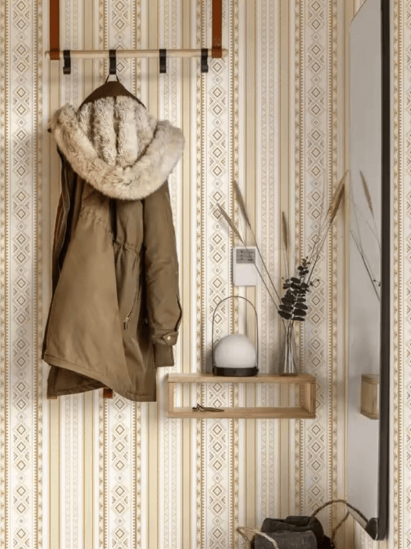 Nordic Striped Wallpaper Retro Living Room Bedroom Hotel Background PVC Waterproof 3D Geometry Grid Wall Paper in Flax yellow
