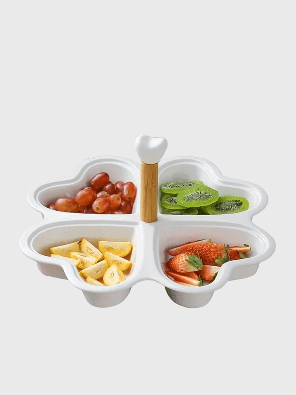 Rotatable Love Heart Shaped Ceramic Plates Snacks Bowl Set Dessert Plate bamboo Wooden Fruit Dish Dinner Porcelain Cake Tray Food Tableware Platters serveware in white with natural light wood