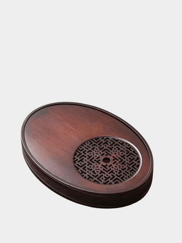 Japanese Chinese Oval Tea Ceremony Culture Natural Bamboo wooden Hollow Drainage Home Solid Storage Tea Trays in natural dark brown wood