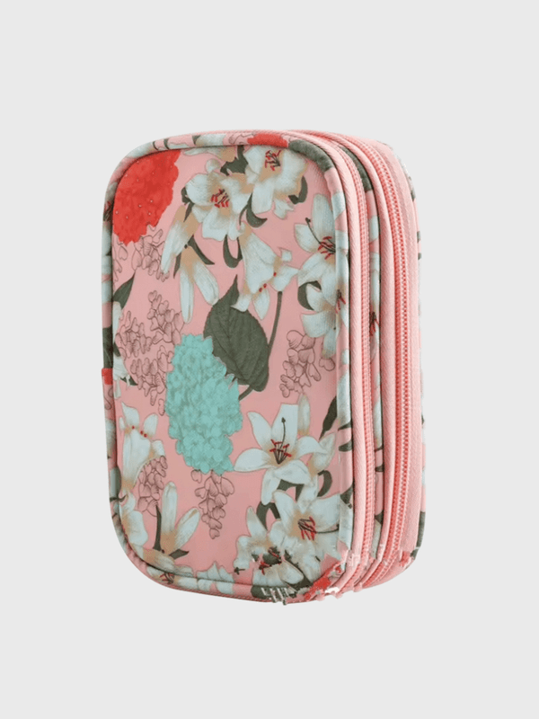 Crafters Empty Crochet Pouch Storage Knitting Kit Case Organizer For Hooks Needles Scissors Ruler Crafts Sewing Kit Bags in pink with floral multicolor design pattern