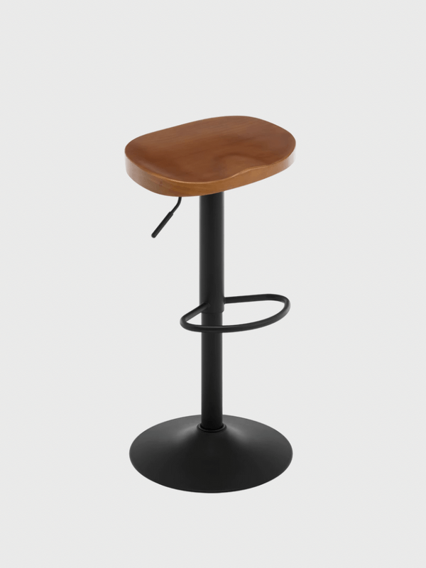 Commercial European & American style 2PCS/SET Industrial Wooden Kitchen Counter Bar Chair 360° Swivel Height Adjustable High Bar Stool 2-Piece Set with Footrest Stools in Brown wood with black metal leg stand