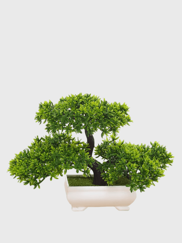 Artificial Bonsai Simulation Plants Pot Plants for Garden Table Room Bedroom Decoration Outdoor Fake Plant Trees Office Home decor Ornaments in green with white planter