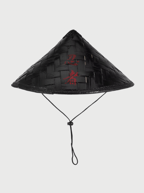 Ninja Samurai Straw Hat Cosplay Japanese Ninja Stage Performance Rice Asian Bamboo Conical party Decor Farmer Cone hats in black with red accent