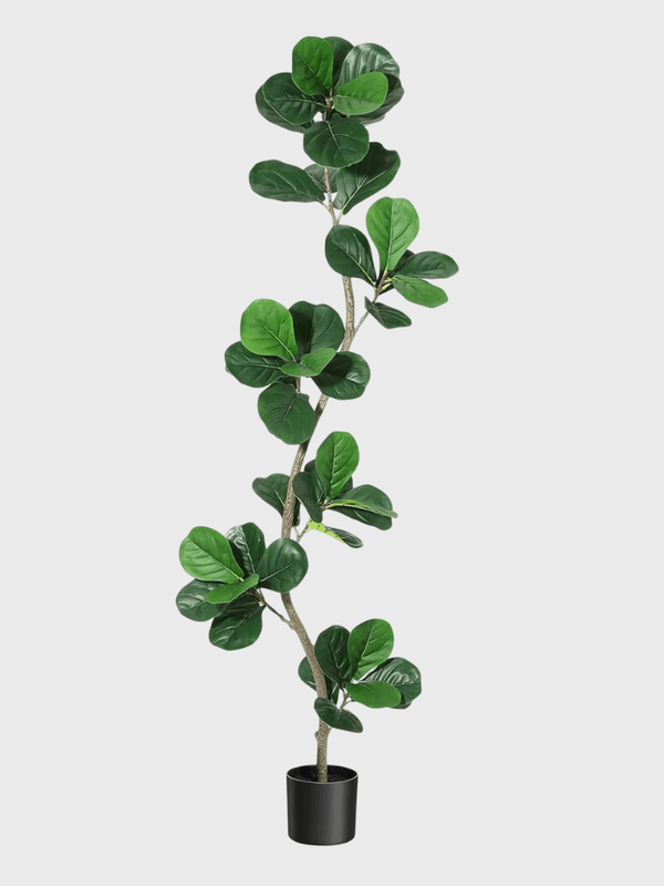 Artificial Fiddle Leaf Fig Tree in Nursery Pot Faux Potted Fake Rubber plant for Indoor Office Living Room home decor accessory Trees accessories in green with black