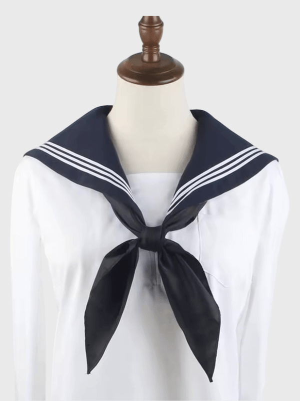 Girls Women’s woman Japanese stripes School College Style Cravat Sailor Ties Triangle white striped Scarf with Small Bowtie JK Bow Tie scarves in blue with black bow