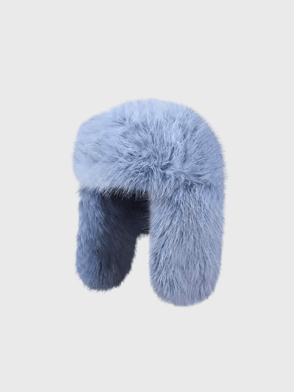 Women’s Winter Plush Faux Fur for Woman Thick Fluffy Ear Protection Cap Windproof Warm Headgear Bomber Trapper Hat Female Panama Russian Cap hats Headwear in Blue