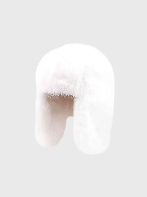 Women’s Winter Plush Faux Fur for Woman Thick Fluffy Ear Protection Cap Windproof Warm Headgear Bomber Trapper Hat Female Panama Russian Cap hats Headwear in white