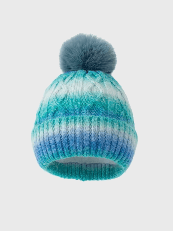 Women’s woman womens Winter multicolour Knitting Fur Pompom Thick Plush Cap Beanie Solid Color Ladies Warm Ski Snow Skullies Beanies hats in cerium blue, multi color