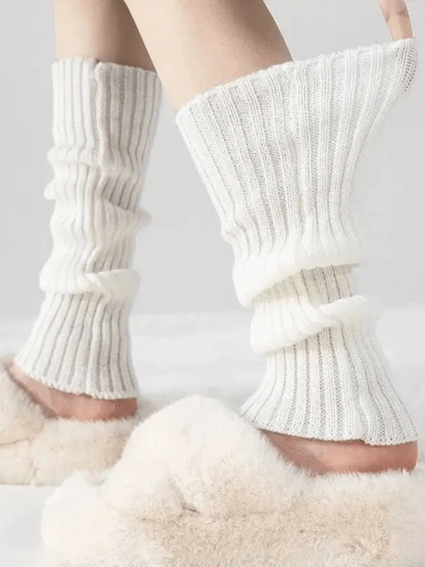 Women's Leg Warmers Ribbed long socks Lolita cotton knitted Foot cover, Arm rochet heap Boot cuffs for woman in white Womens footwear