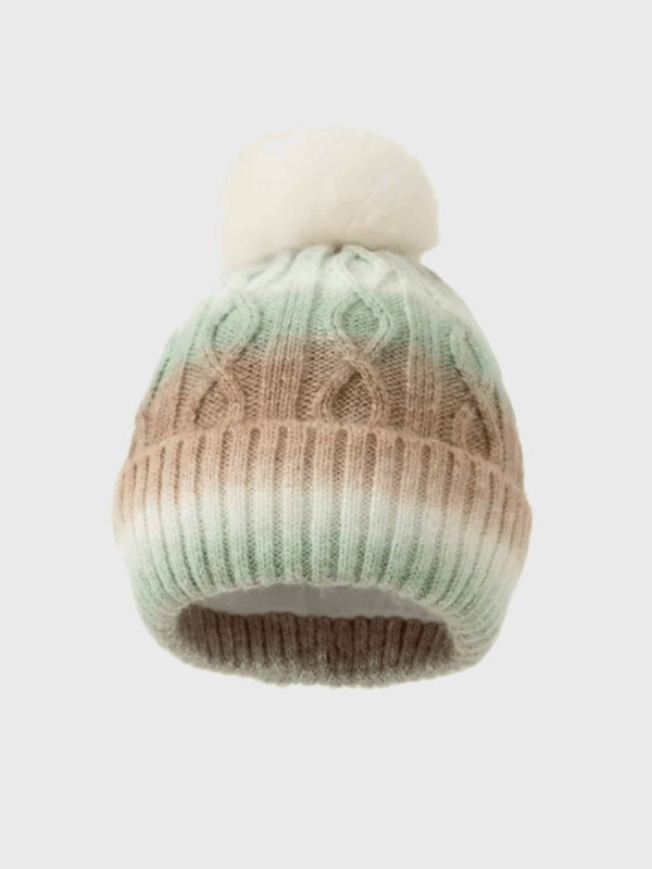 Women’s woman womens Winter multicolour Knitting Fur Pompom Thick Plush Cap Beanie Solid Color Ladies Warm Ski Snow Skullies Beanies hats in cream, multi color