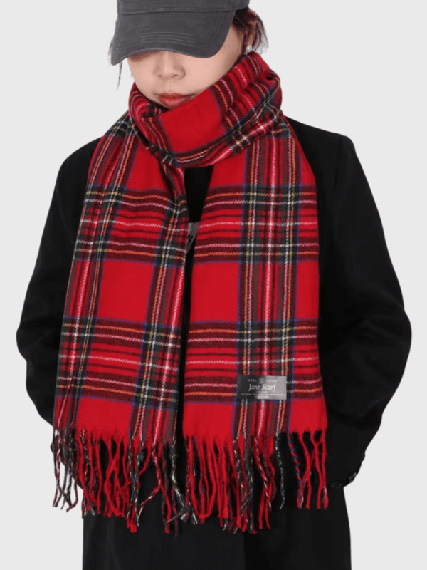 Women’s woman Luxury Brand Designer Plaid Winter Keep Warm Cashmere Ring Neck Pashmina Shawl Scarf with Tassels accessory Scarves accessories in red