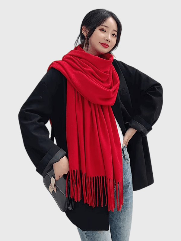 Women’s woman winter fashion female Fringe shawls cashmere soft hand-feeling scarves winter wraps solid color tassels Scarf in red