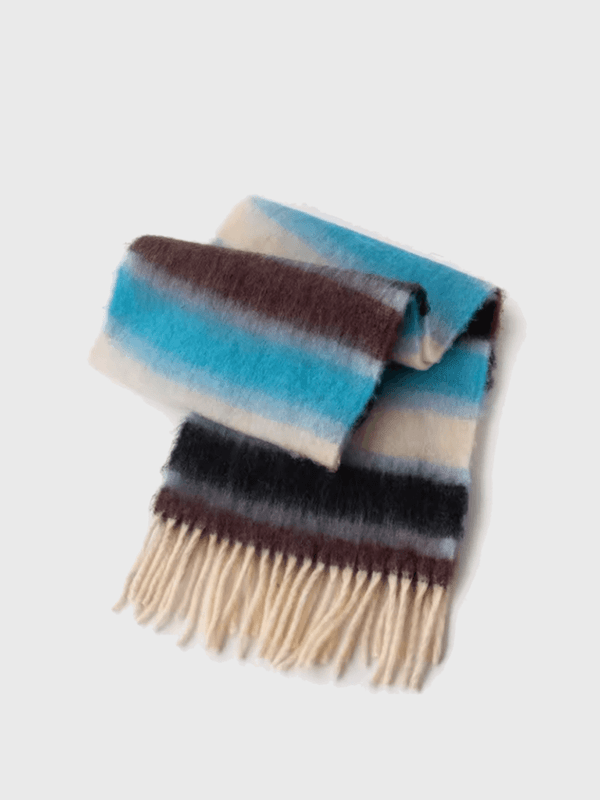 Women’s woman womens Men’s man mens Unisex Genflex Gender Neutral Genderfluid Mohair stripes striped Plaid Scarf Premium Quality Women Pashmina Winter Warm Couple Korean Fluffy Shawl Female Shawls Wraps Thick Soft Scarves in teal blue, with multicolor