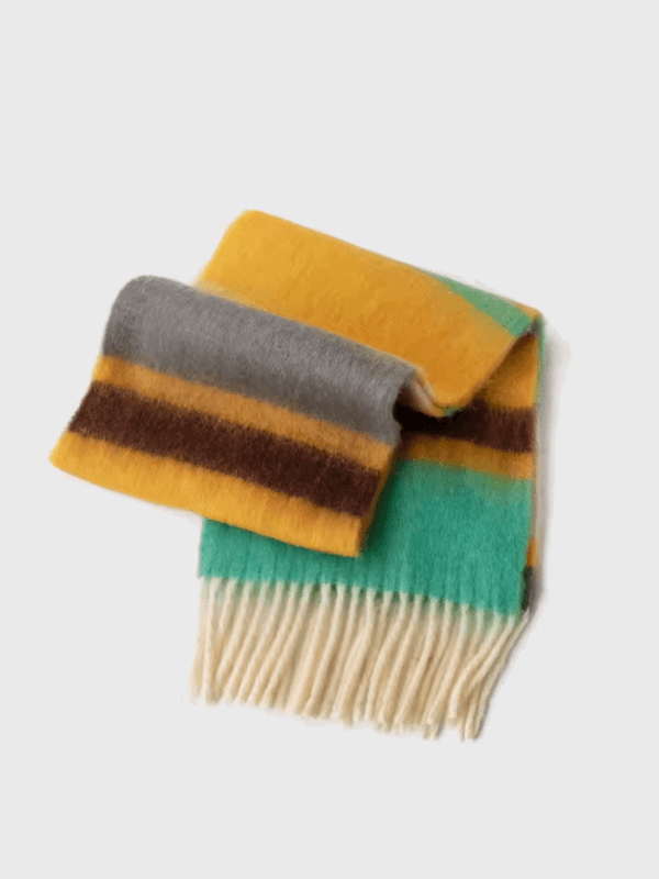 Women’s woman womens Men’s man mens Unisex Genflex Gender Neutral Genderfluid Mohair stripes striped Plaid Scarf Premium Quality Women Pashmina Winter Warm Couple Korean Fluffy Shawl Female Shawls Wraps Thick Soft Scarves in yellow, with multicolor