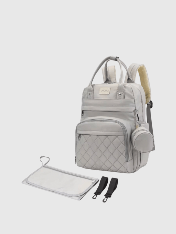 Backpack Diaper Nappy Changing Changer Backpacks with Changing Pads Pacifier Bag Hooks for Stroller Maternity Mom Bag for Baby Accessories Diaper Bag in Light Gray grey