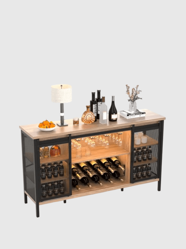 Industrial European Modern Style Living Room Wall Mounted Supermarket Bar Custom Storage Wine Cabinet Display Rack in brown