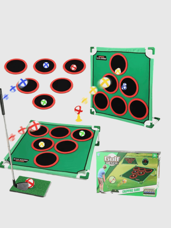 Golf Game Play Set Golf Chipping Cornhole with Balls Putting Mat Putter Target for Golfers children’s Kids Family Indoor Outdoor Games in green, multi