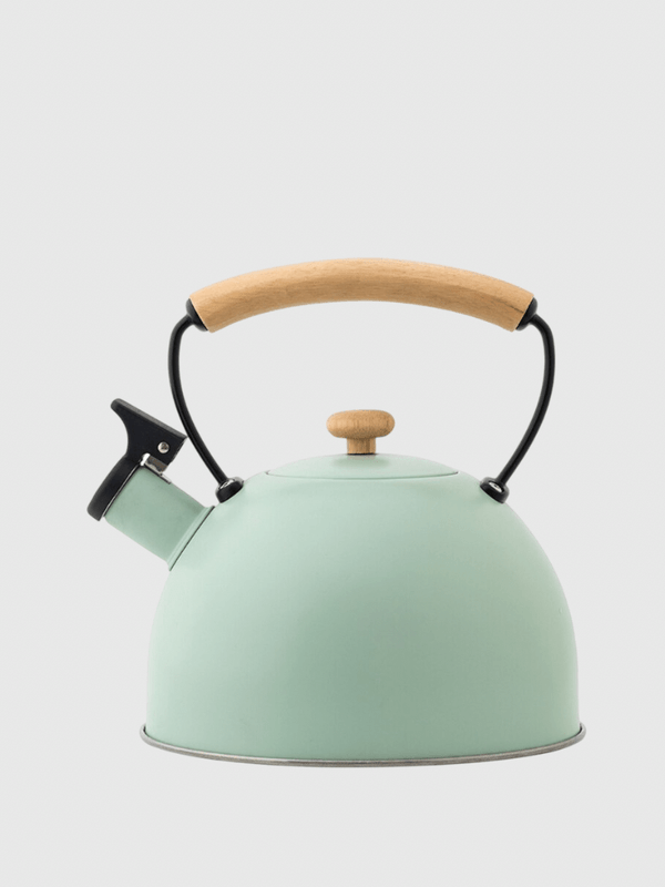 3L Whistling Tea Kettle Thick Stainless Steel Teakettle Teapot with Wooden Handle Compatible with Gas Stoves Induction Whistle Kettles Trend in green