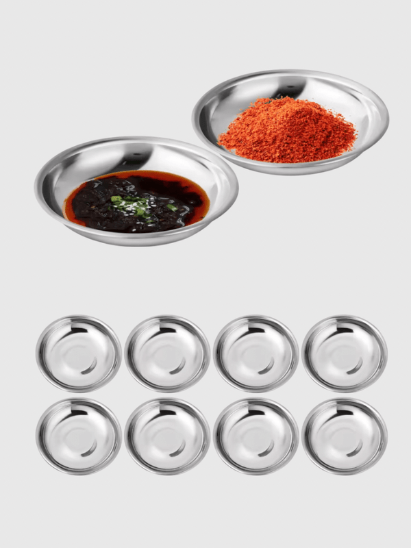 10Pcs Dish Sauce Dipping Stainless Steel Serveware Bowls Dishes Round Soy Bowl Sushi Appetizer Tray 8cm Seasoning Mustard Tableware 10cm 10-Piece Plates in silver color