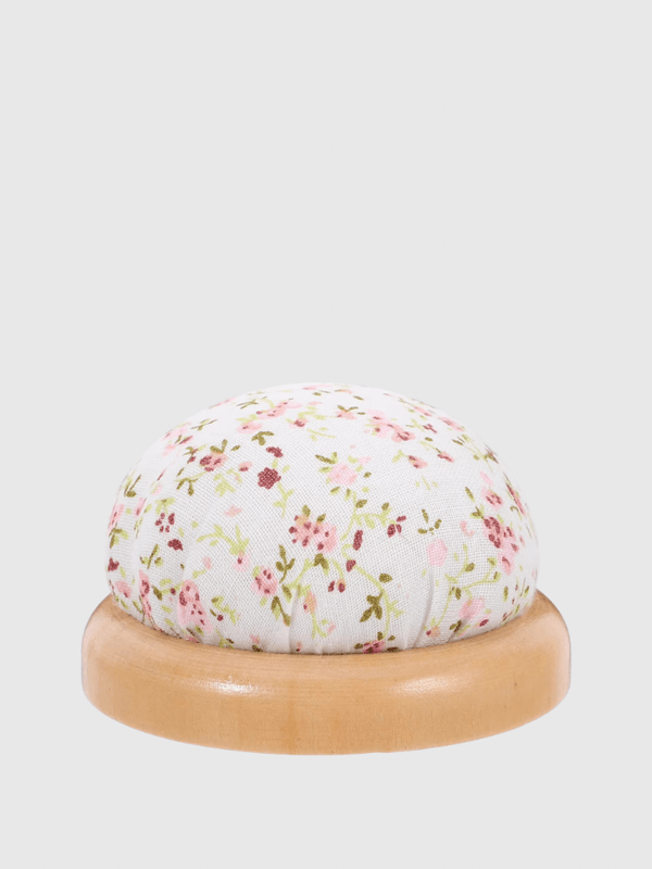 Floral embroidery flowers Sewing Embroidered Pin Cushion Needle Keeper Cross Stitch Tool Storage ganizer Pincushion Wooden Base Embroidery Supplies Pins cushions in white, natural wood and multi colors