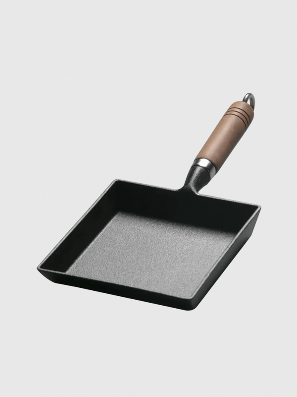 Japanese Style Thickened Tamagoyaki Cast Iron No Coating Kitchen Frying Pan Omelette Heat Resistant Rectangle Individual cookware in black with brown