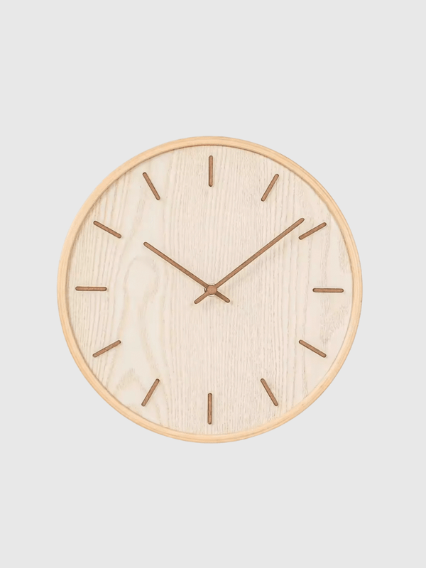 Japanese-style Bamboo wooden household mute silent living room bedroom simple modern decorative watch round wooden quartz clocks in light brown wood
