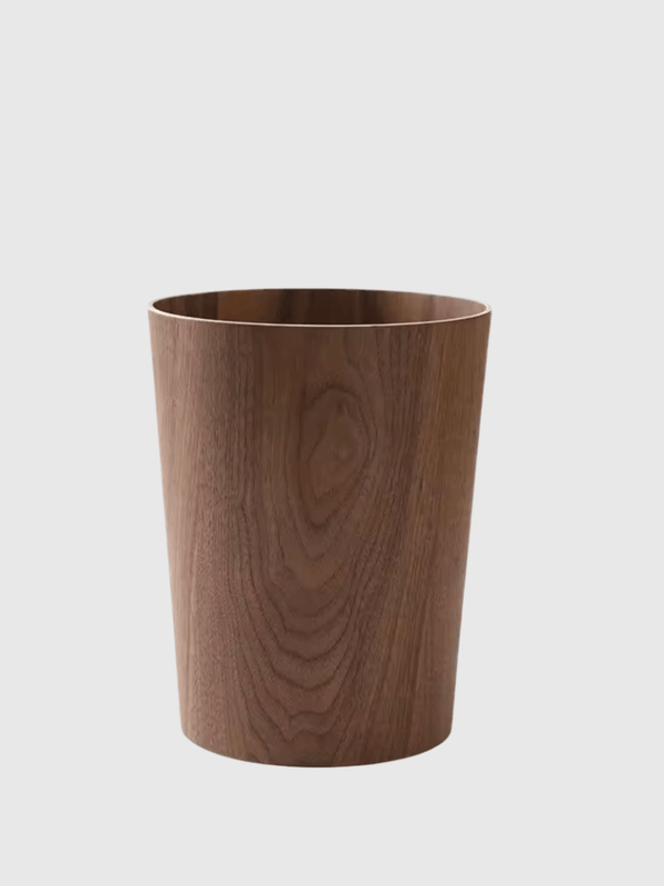 Flat Top Garbage Can Waste Solid Wood Wastebasket Home Cleaning Tools Round Trash Office home Storage Baskets Bins 9L In dark brown natural  wood