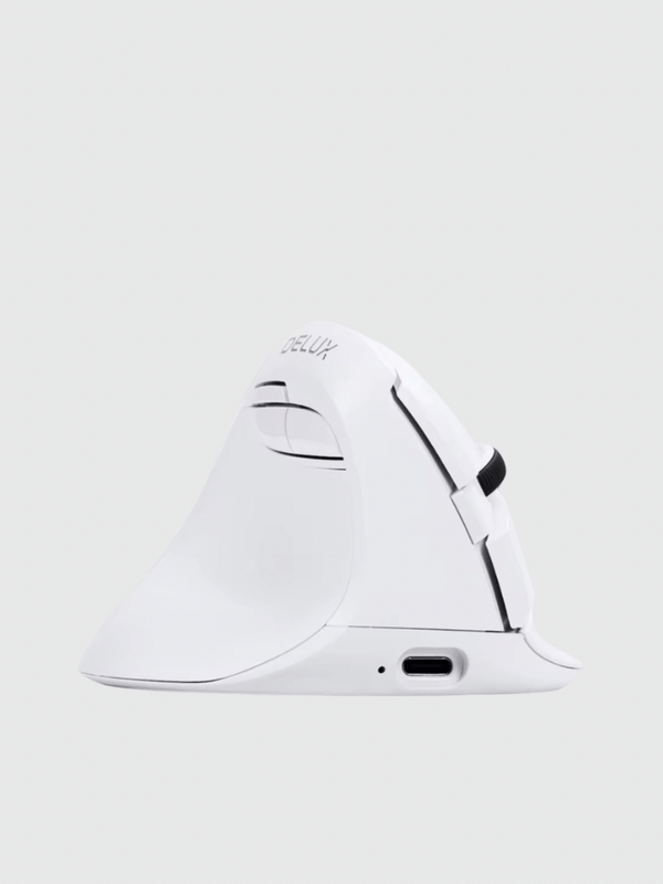 Left-Hand Wireless Vertical Mouse 2.4G Bluetooth dual-mode rechargeable ergonomic low noise button office use mouse with side button controls in white