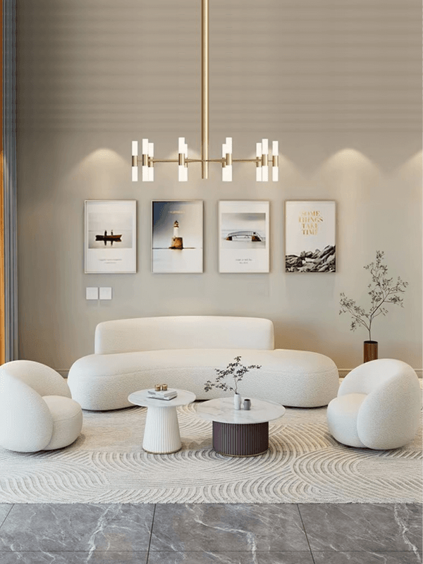 Comfort Beige Lamb Fleece Sofa with Soft Sponge Cushion Modern Sturdy Wooden Frame Living Room Couches Office Hotel Lounge Sofas in off-white