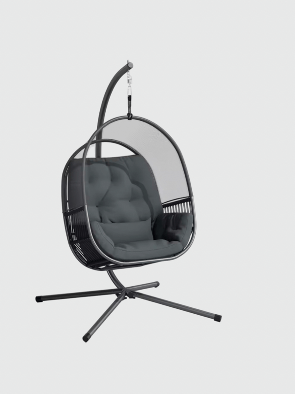 Outsunny Outdoor garden patio Hanging Egg Chair, Swing Hammock Chair with Stand, Cushions, Lumbar Pillow, Steel Frame, sets Dark Gray grey