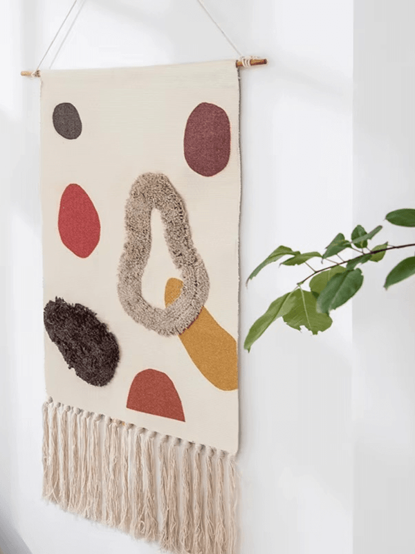 Boho Bohemian western Texas dessert style Hand-woven Tassel Tapestry Decoration Nordic Home Living Room Hanging Canvas Art Background Bedroom Cloth decor in geometric, demi-semi circle, cactus, rainbow pattern multi color