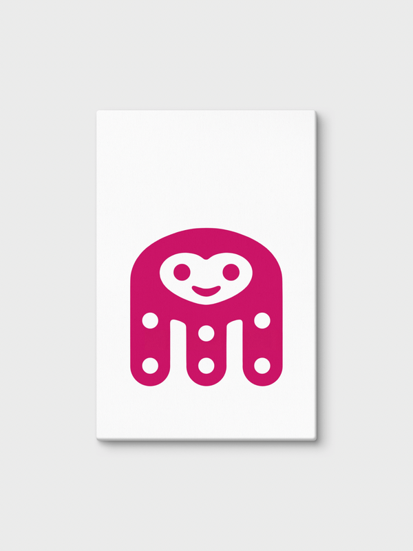 60" Japanese style modern minimalist character design Octopus Canvas print on wooden frame wall art prints 60" in white with rose red