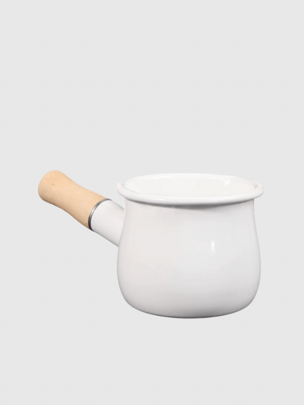 Small Mini Enamel Milk Pot Saucepan For Baby Food Noodle Porridge Butter Coffee Warmer Kitchen Cooking Stove Induction Pots Individual cookware in white with natural light wooden handle