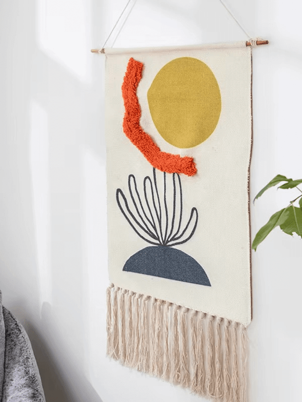 Boho Bohemian western Texas dessert style Hand-woven Tassel Tapestry Decoration Nordic Home Living Room Hanging Canvas Art Background Bedroom Cloth decor in texan texas dessert cactus, rainbow pattern multi color