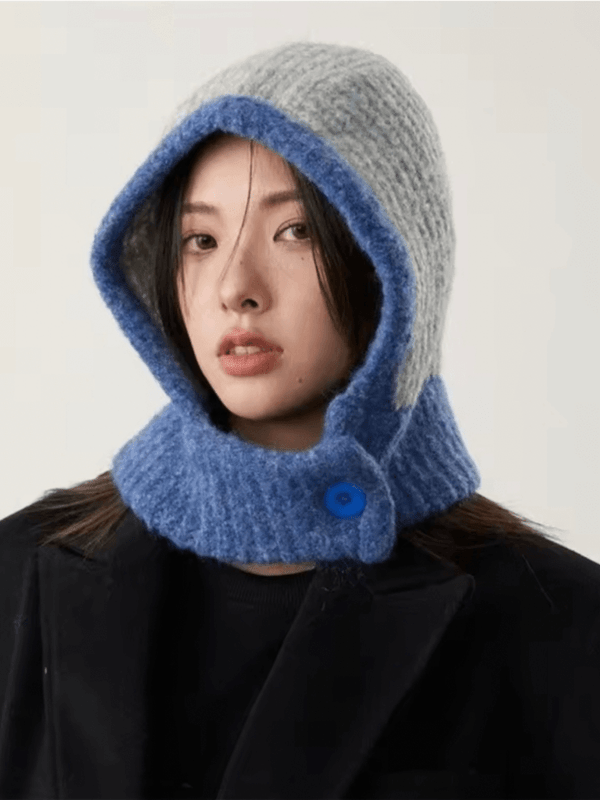 Women’s woman womens Men’s man mens Unisex Genflex Gender Neutral Genderfluid Warm Knitted Balaclava Hat Scarf Integrated Couple Style Women's Fashionable Ear Protection Hat Breathable Baseball Cap In blue with Gray grey