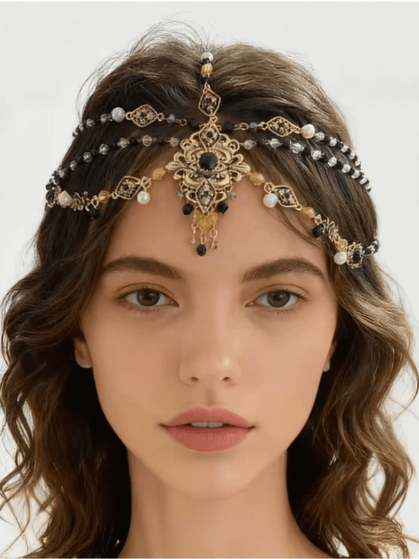 Women’s woman womens Boho bohemian ZAA Beaded Chains Two Styles of Wearing Vintage Pendant Necklaces for Women Head Neck Jewelry Banquet Party Accessories Gifts Fashion Jewellery accessory in golden black with silver color