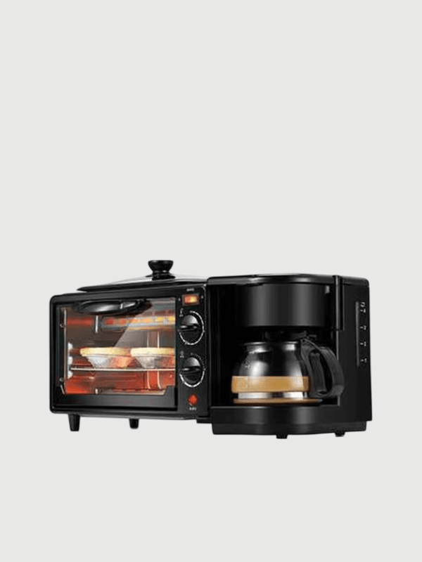 110V 220v  Electric Breakfast Maker 3-in-1 Multifunction Breakfast Machine Mini Drip Coffee Makers Bread Pizza Oven Frying Pan Toaster Cookers in black color with EU-, UK-, US-, plug