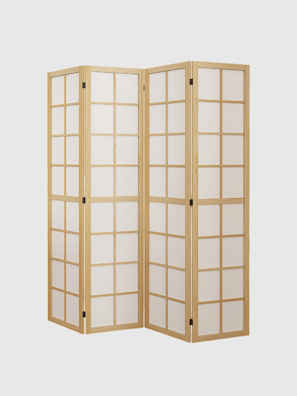 Japanese Indoor Room Partition, 4 Panel Folding Screens & Rooms Dividers in light natural wooden color, 160 x 170cm