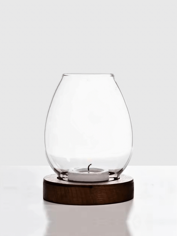 Transparent Glass Candlestick with Cup Cover & Round wooden Candle Holder Retro European Style Table Decoration Ornaments Outdoor Garden Home decor
