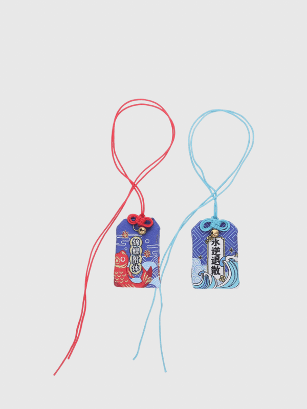 2Pcs Japanese Omamori Embroidered Koi Fish Lucky Charm Amulet 2-Piece Hanging Pendant Wealth Blessing Protective Bag Omamori Charms accessories Fashion accessory in blue with multi colo