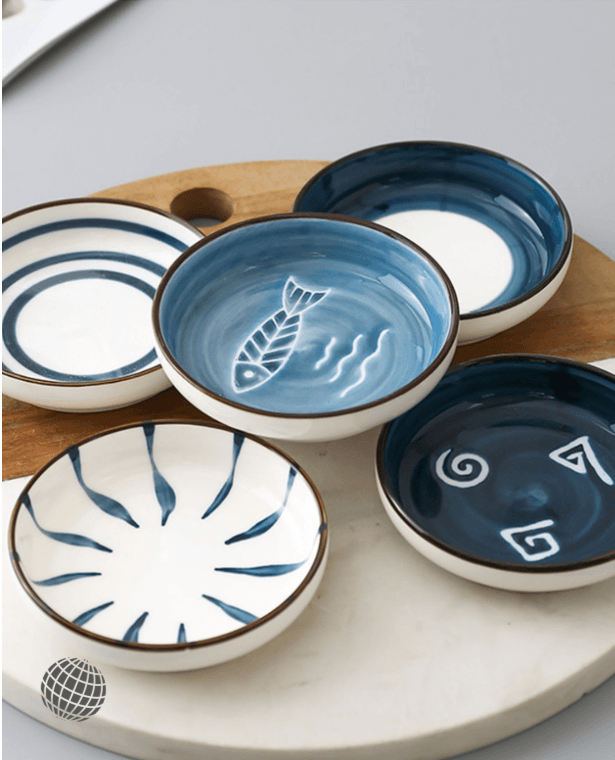 Kitchen Dining Blue White Fish Geometric Pattern Ceramic Dish Assorted Seasoning Mini Plate Dipping Sauce Vinegar Bowl Japanese Creative Tableware Home Dish Dinner Plate Gravy Boats Trending