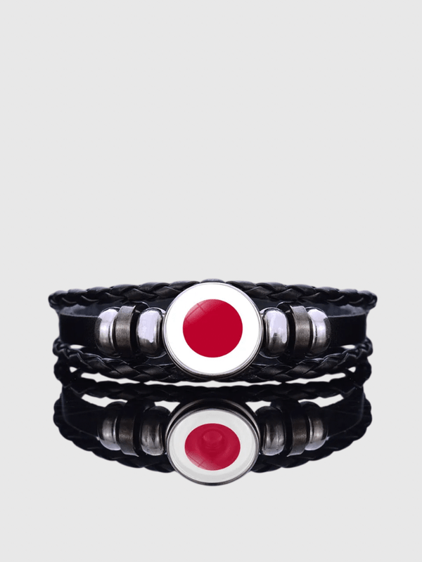 Japan Punk Japanese National country Flag Glass Dome Braided Black Leather Woven Bracelets