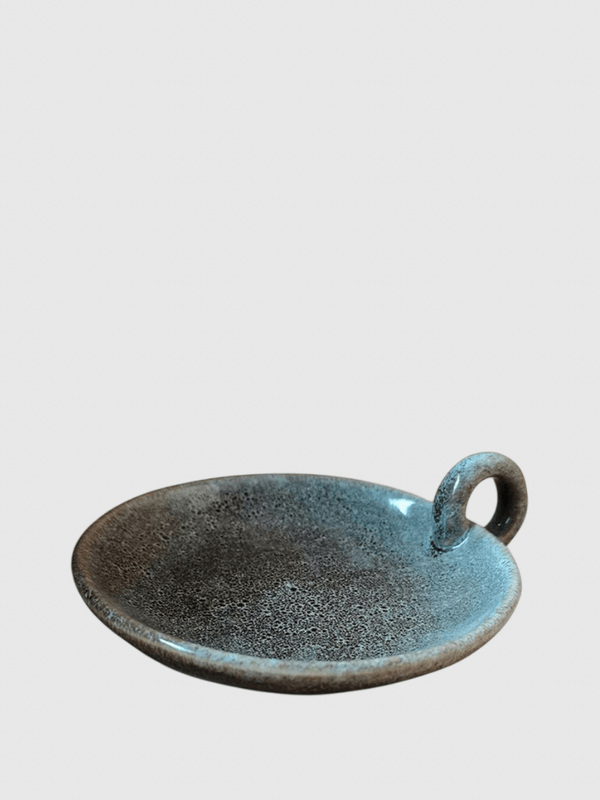 Ceramic pillar Candle Plate with Handle Candlestick Holder Centerpiece for Christmas Party Festival Mantle Home Dining Room lighting, round trinket tray, wedding party event supplies in turquoise green-blue